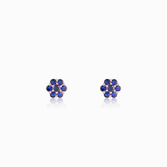 Rose Gold Blue Flower Stud Earrings : ER01379