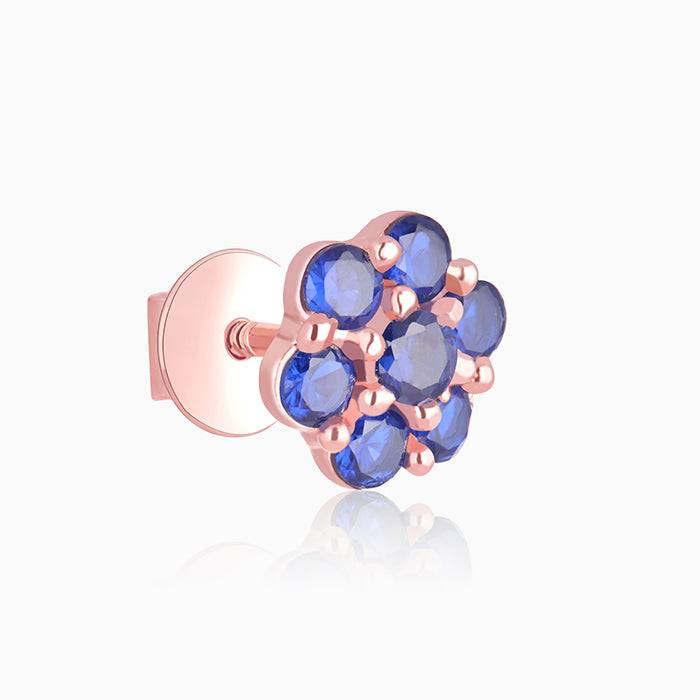 Rose Gold Blue Flower Stud Earrings : ER01379