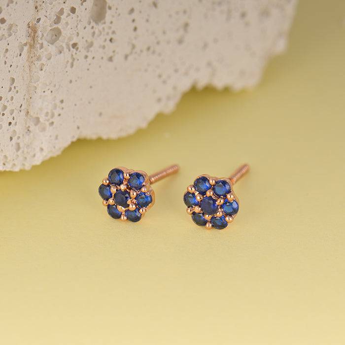 Rose Gold Blue Flower Stud Earrings : ER01379