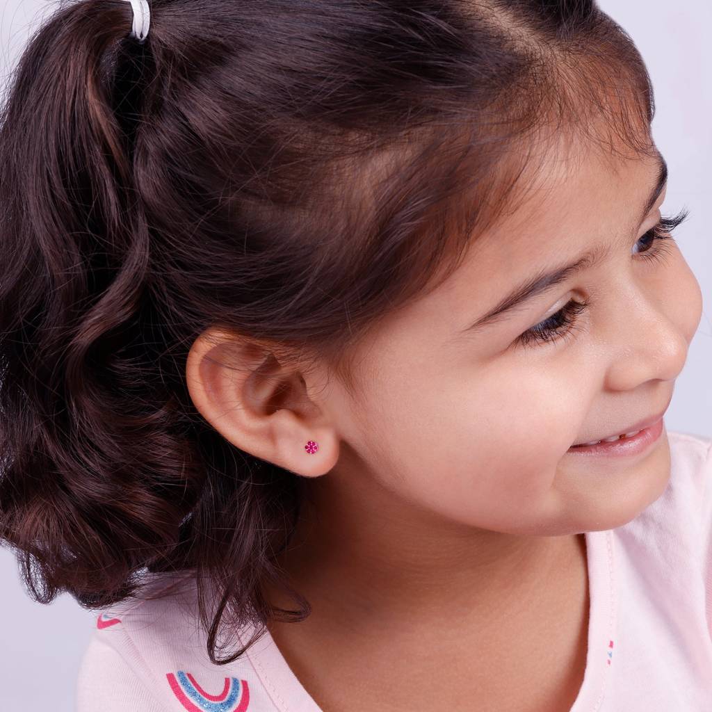 Rose Gold Magenta Flower Stud Kids Earrings : ER01381