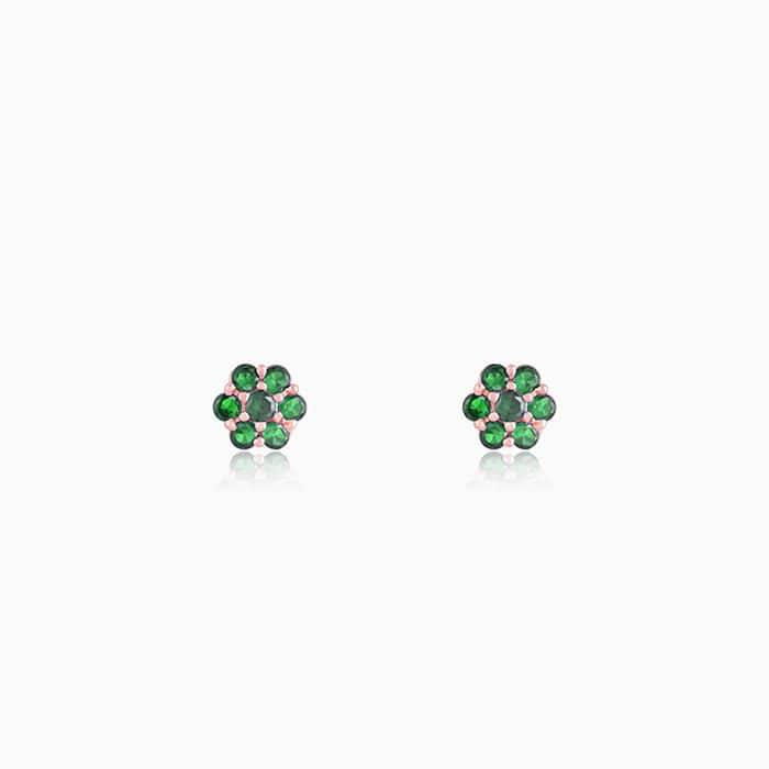 Rose Gold Green Flower Stud Earrings : ER01383