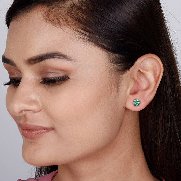 Rose Gold Green Flower Stud Earrings : ER01383