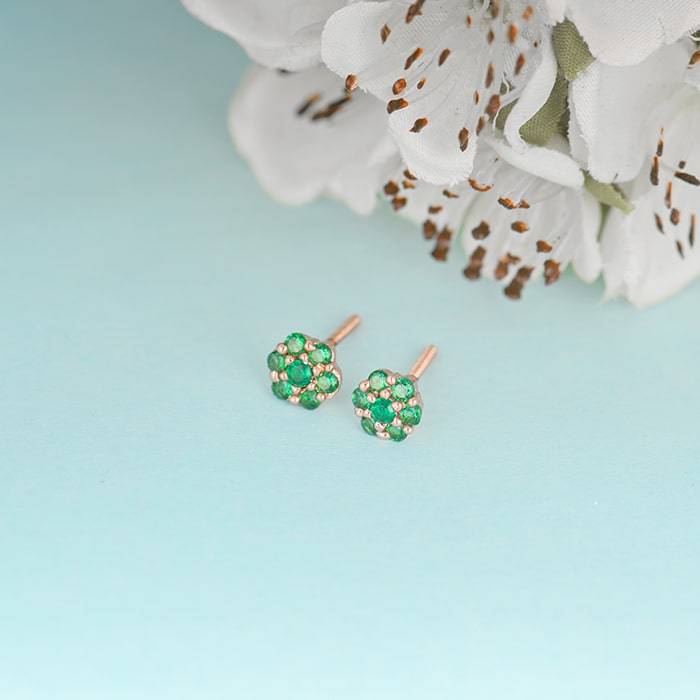 Rose Gold Green Flower Stud Earrings : ER01383
