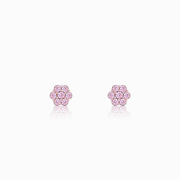 Rose Gold Baby Pink Flower Stud Earrings : ER01384