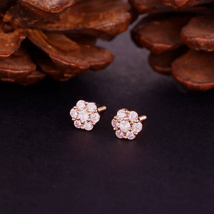 Rose Gold Baby Pink Flower Stud Earrings : ER01384