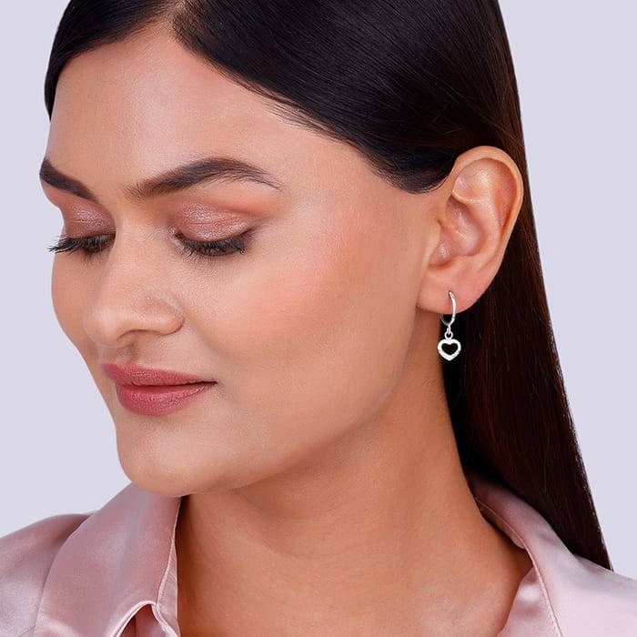 Silver Small Heart Drop Earrings : ER0138