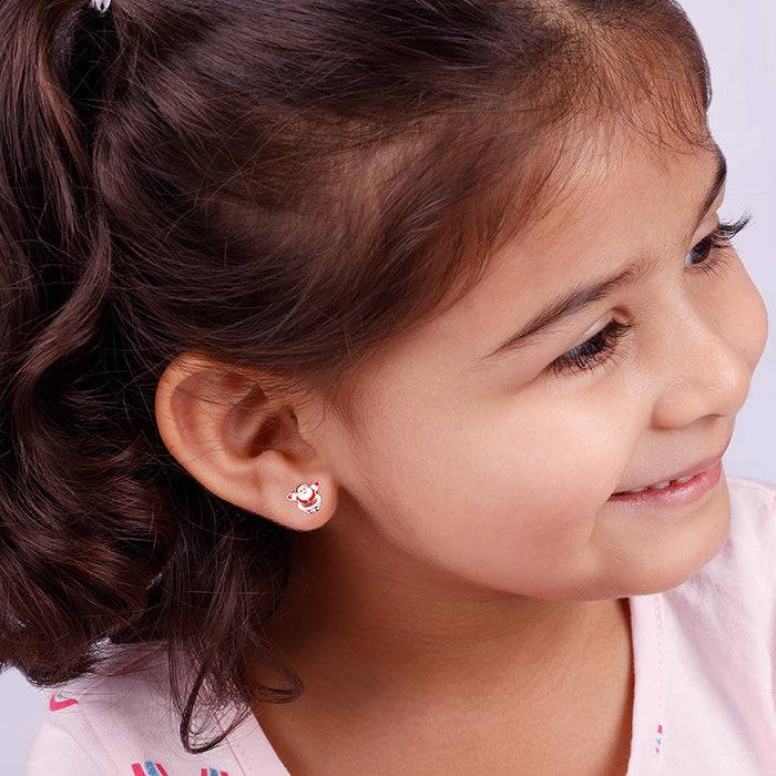 Silver Santa Claus Kids Earrings (4-12 Yrs) : ER01410