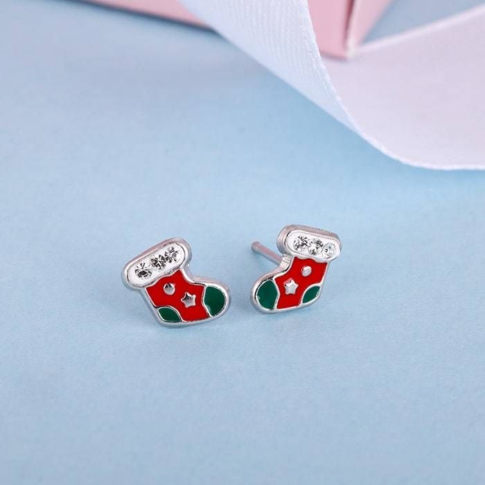 Silver Christmas Stockings Kids Earrings (4-12 Yrs) : ER01417