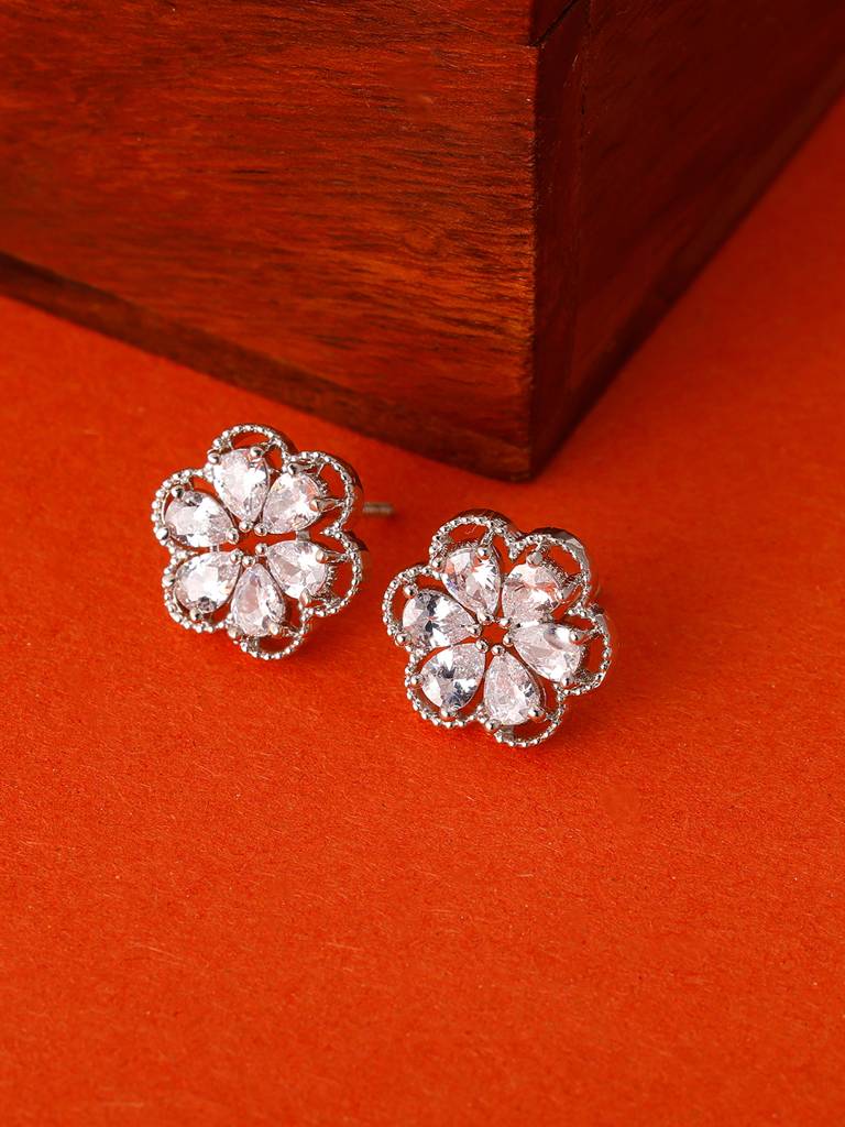 GIVA 925 Sterling Silver Zircon Embellished Flower Earrings