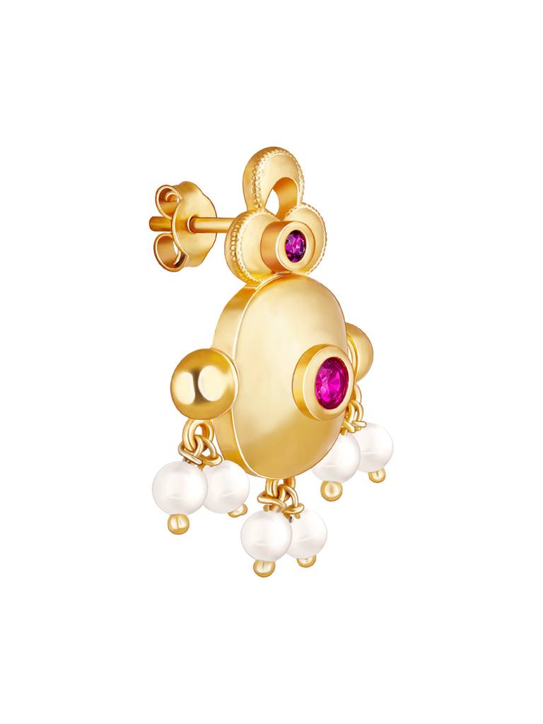 GIVA 925 Sterling Silver Golden Red Stone Dangling Pearls Earrings