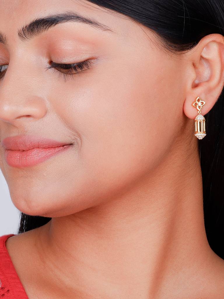 GIVA 925 Sterling Silver Golden Cylindrical Lantern Earrings