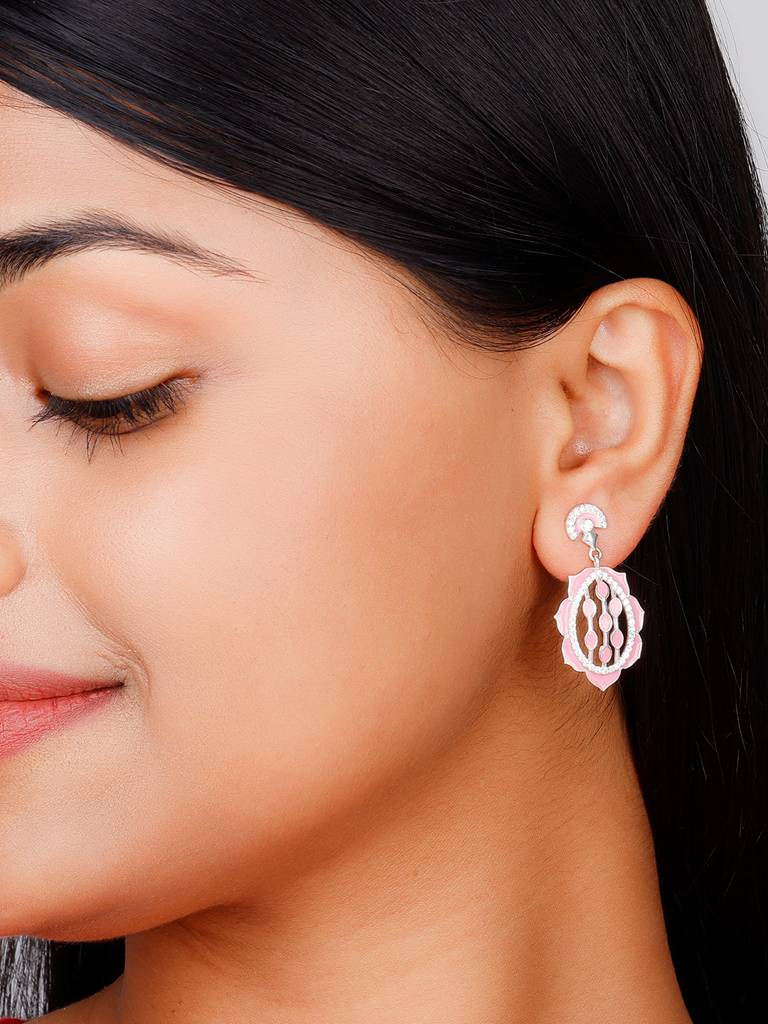 GIVA 925 Sterling Silver Pink Lotus Bloom Earrings