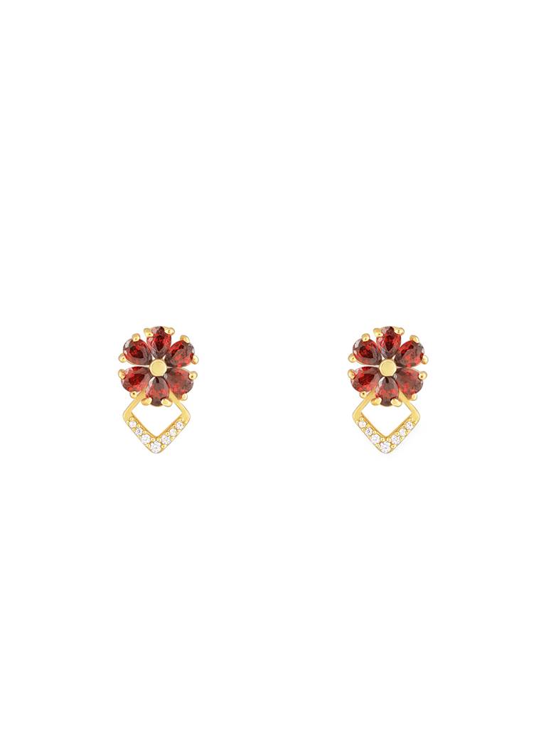 GIVA 925 Sterling Silver Golden Red Floral Trap Stud Earrings