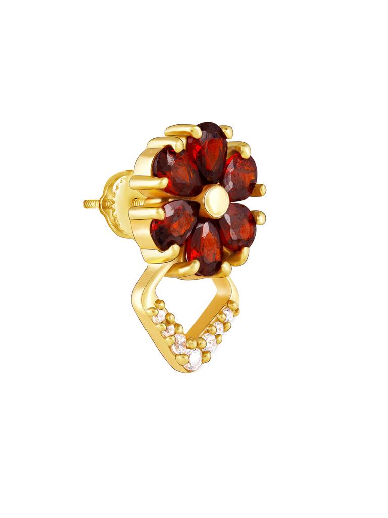 GIVA 925 Sterling Silver Golden Red Floral Trap Stud Earrings