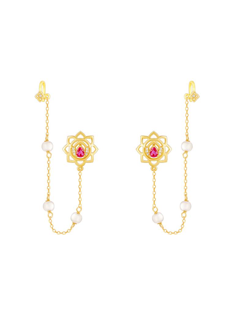 GIVA 925 Sterling Silver Golden Lotus Pearl Earrings