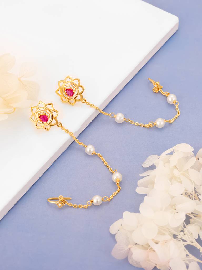 GIVA 925 Sterling Silver Golden Lotus Pearl Earrings