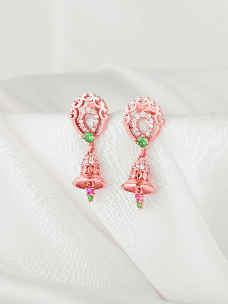 GIVA 925 Sterling Silver Rose Gold Temple Bell Jhumki Earrings