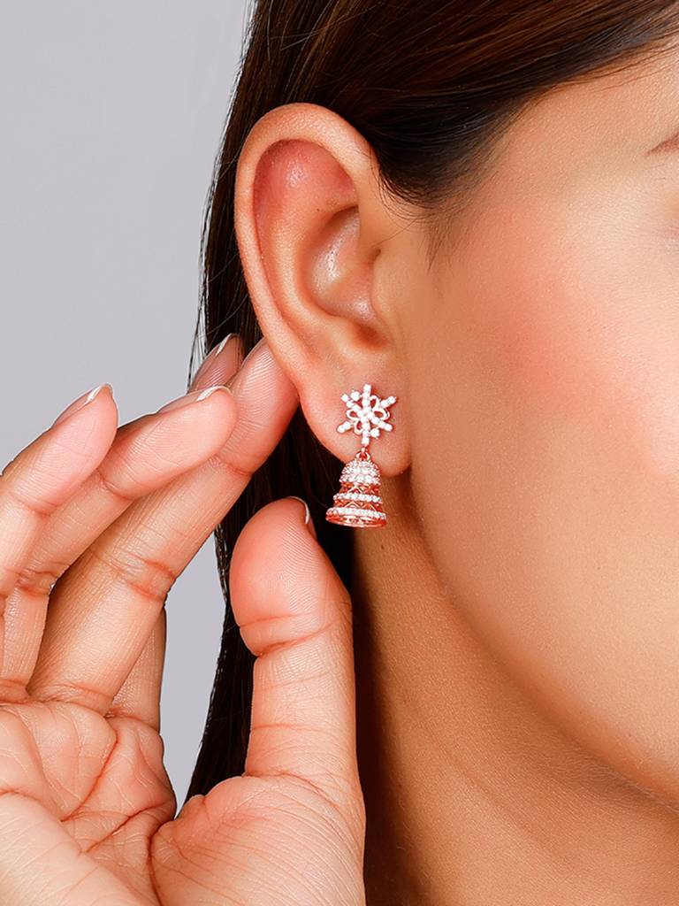 GIVA 925 Sterling Silver Rose Gold Floral Details Jhumki