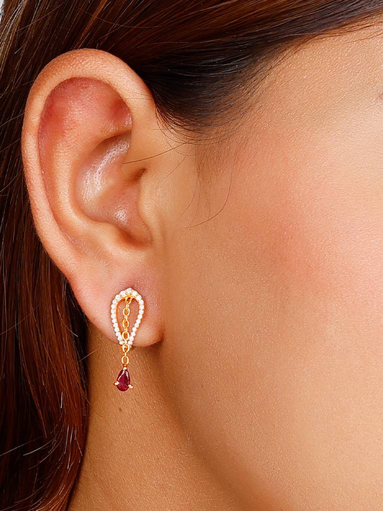 GIVA 925 Sterling Silver Golden Drop Red Dangling Earrings