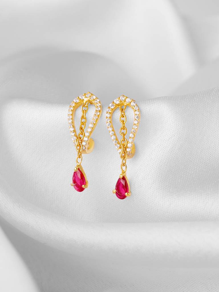 GIVA 925 Sterling Silver Golden Drop Red Dangling Earrings