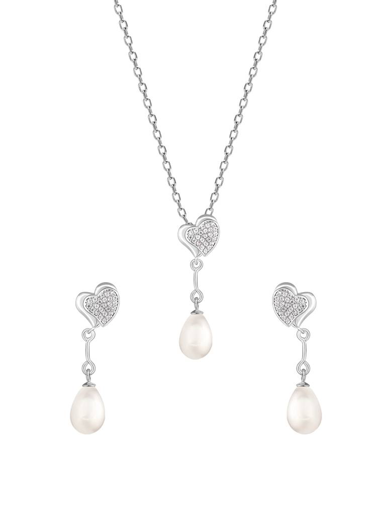 GIVA 925 Sterling Silver Sparkling Hearts and Pearl Set