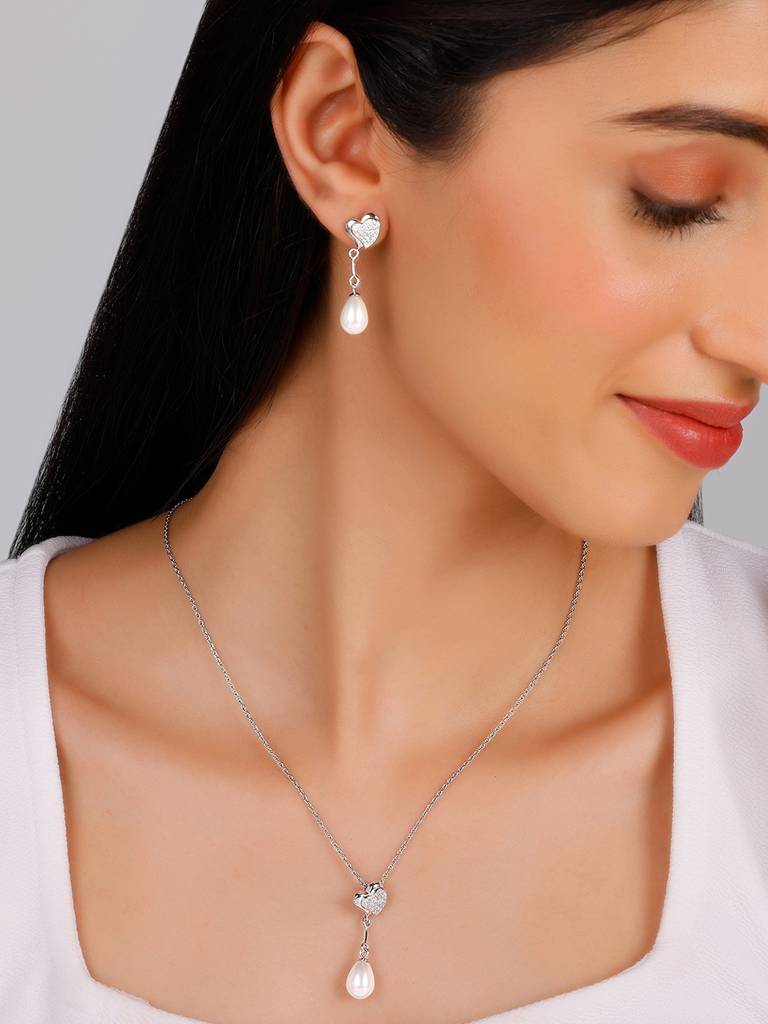 GIVA 925 Sterling Silver Sparkling Hearts and Pearl Set