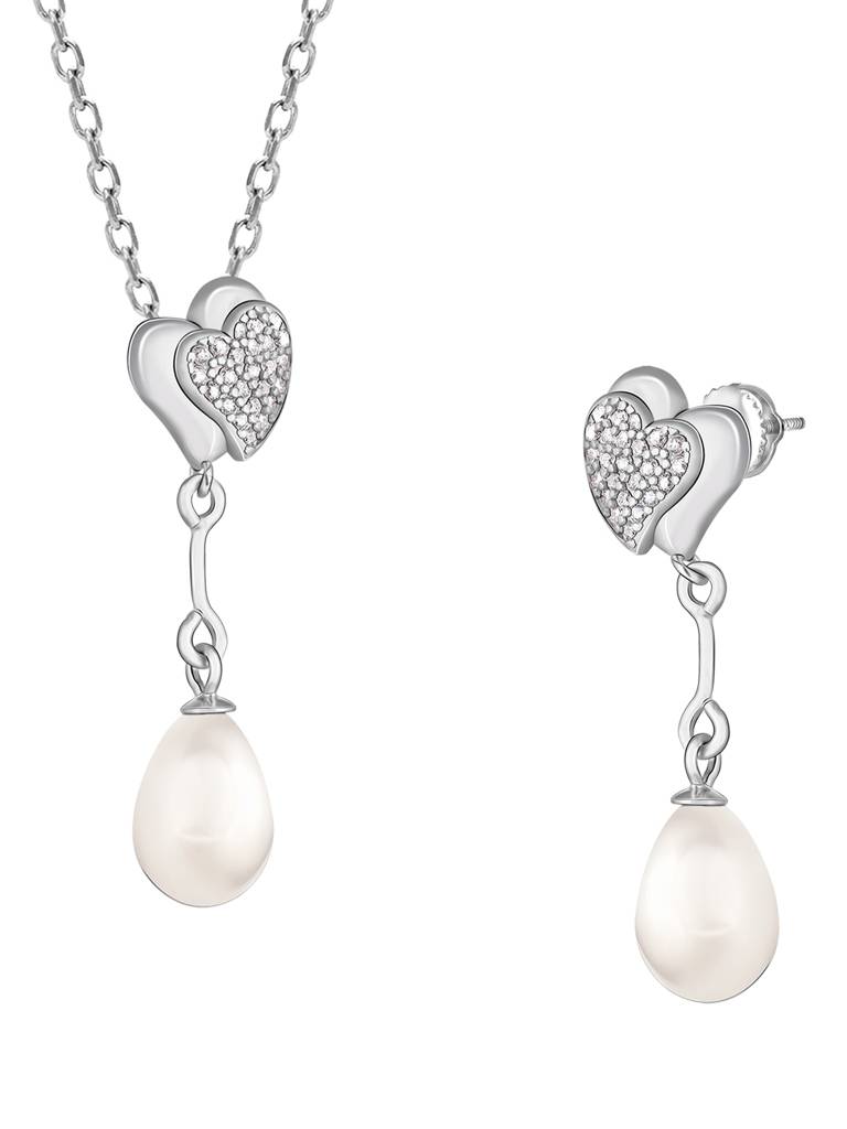 GIVA 925 Sterling Silver Sparkling Hearts and Pearl Set