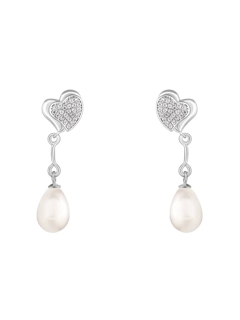 GIVA 925 Sterling Silver Sparkling Hearts and Pearl Earrings