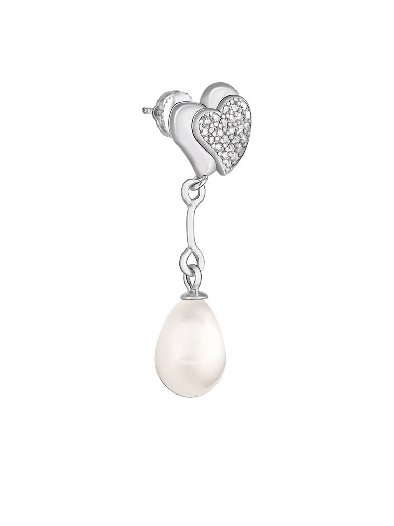 GIVA 925 Sterling Silver Sparkling Hearts and Pearl Earrings