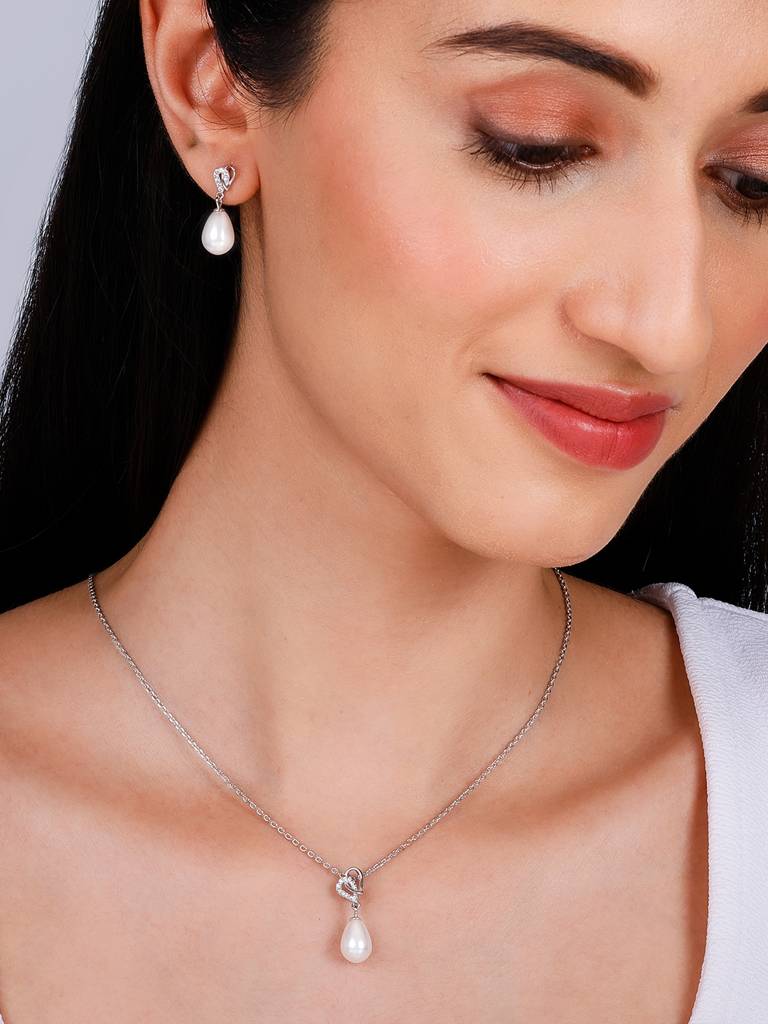 GIVA 925 Sterling Silver Elegant Pearl Drop Set