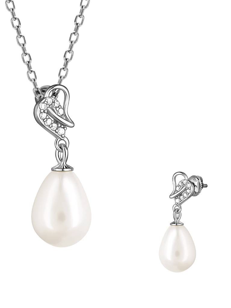 GIVA 925 Sterling Silver Elegant Pearl Drop Set