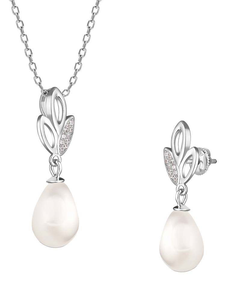 GIVA 925 Sterling Silver Leafy Pearl Set