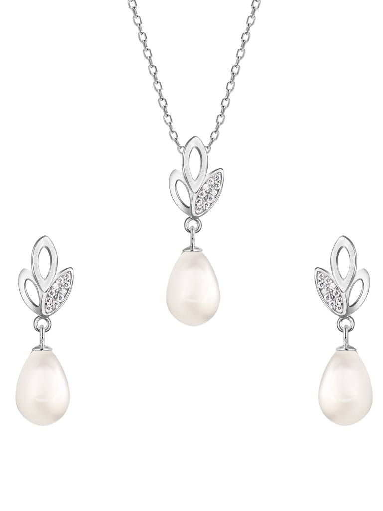 GIVA 925 Sterling Silver Leafy Pearl Set