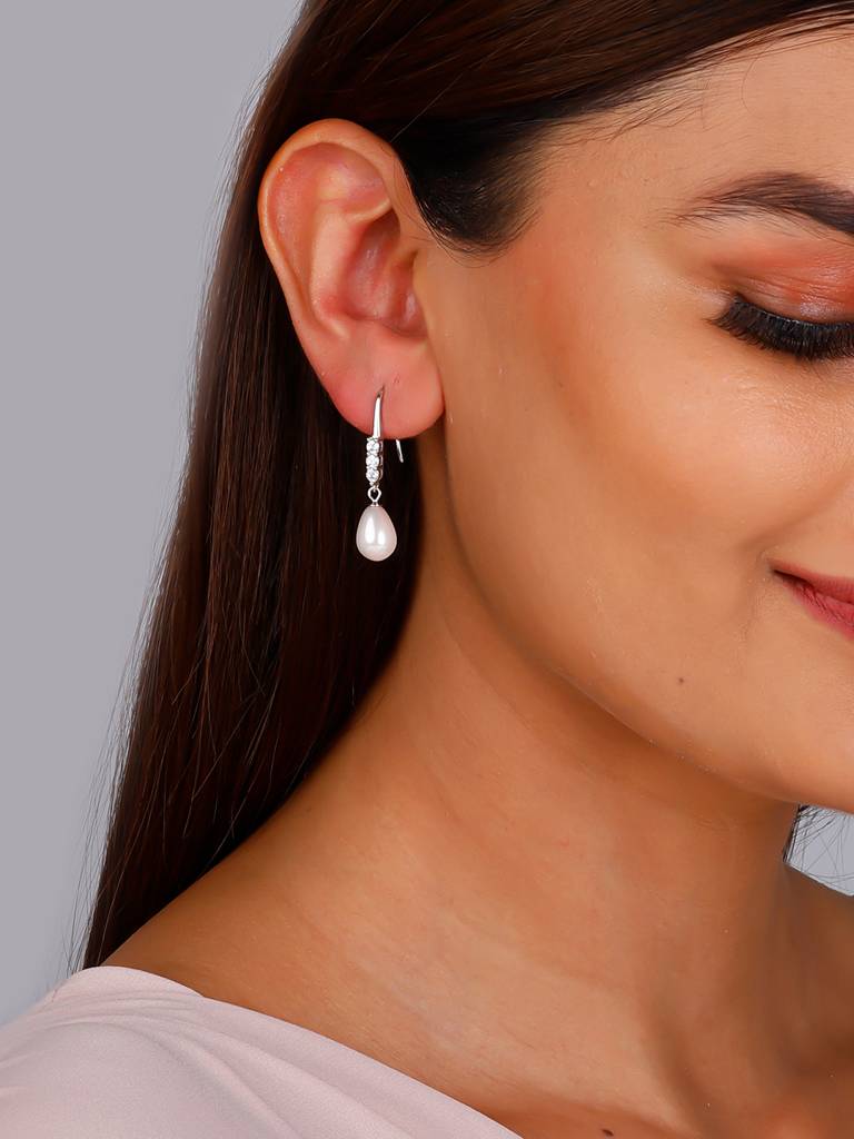 GIVA 925 Sterling Silver Anushka Sharma Silver Drops of Pearl Earrings