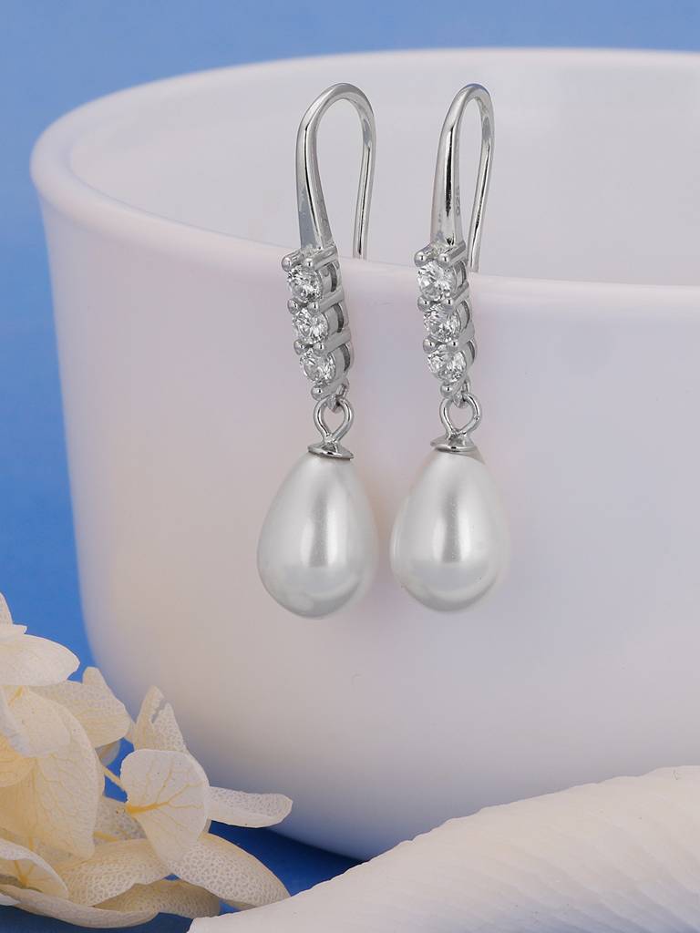GIVA 925 Sterling Silver Anushka Sharma Silver Drops of Pearl Earrings