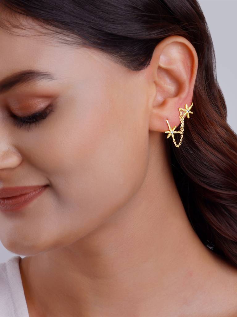 Silver Golden Starry Clip On Earrings : ER01665