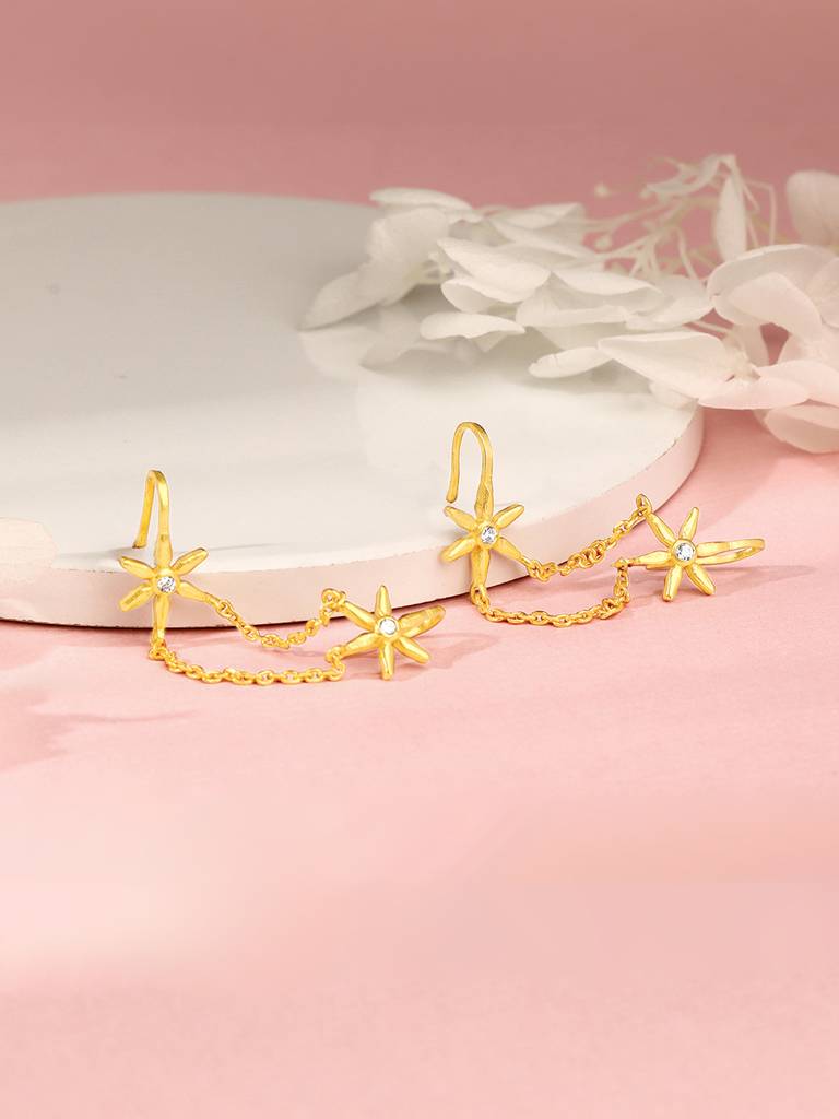 Silver Golden Starry Clip On Earrings : ER01665