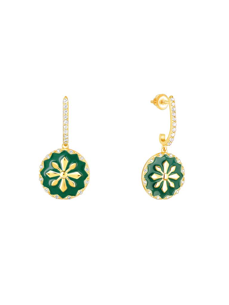 Giva 925 Sterling Silver Golden And Green Enamel Flower Earrings