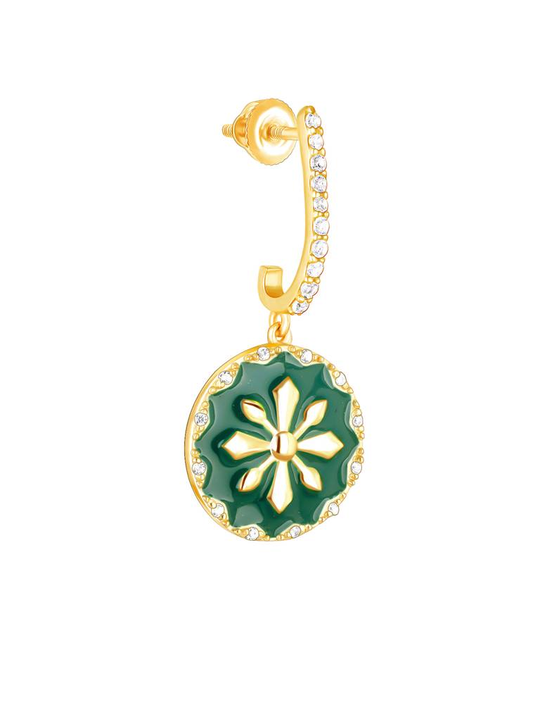 Giva 925 Sterling Silver Golden And Green Enamel Flower Earrings