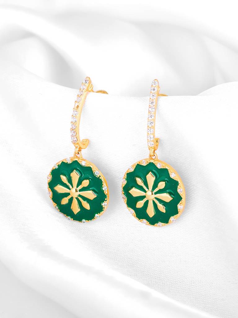 Giva 925 Sterling Silver Golden And Green Enamel Flower Earrings