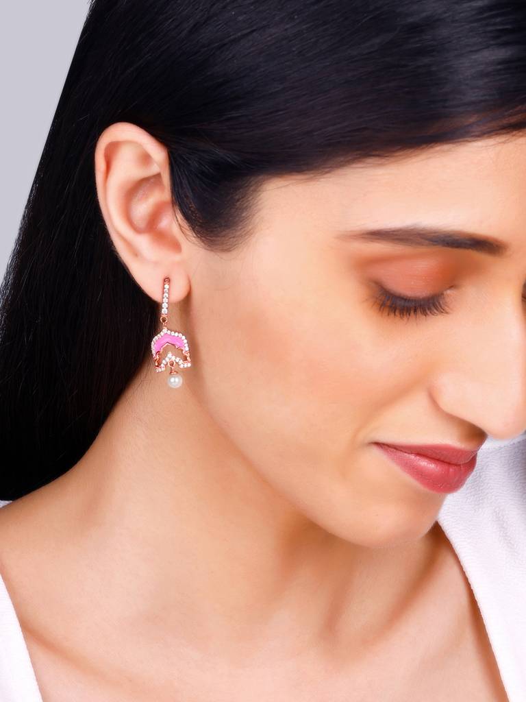 GIVA 925 Sterling Silver Rose Gold Hawa Mahal Earrings
