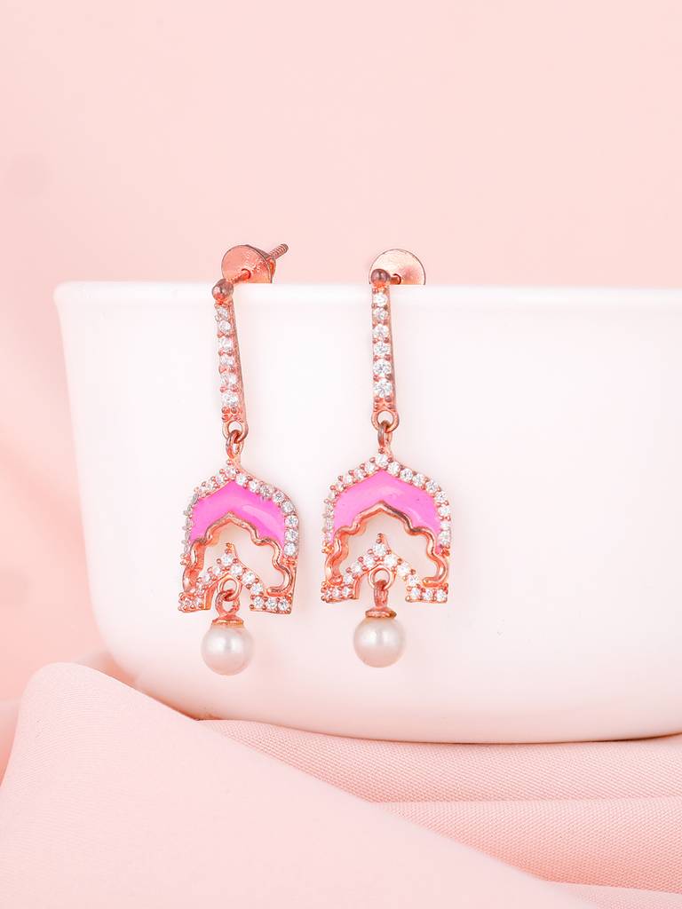 GIVA 925 Sterling Silver Rose Gold Hawa Mahal Earrings