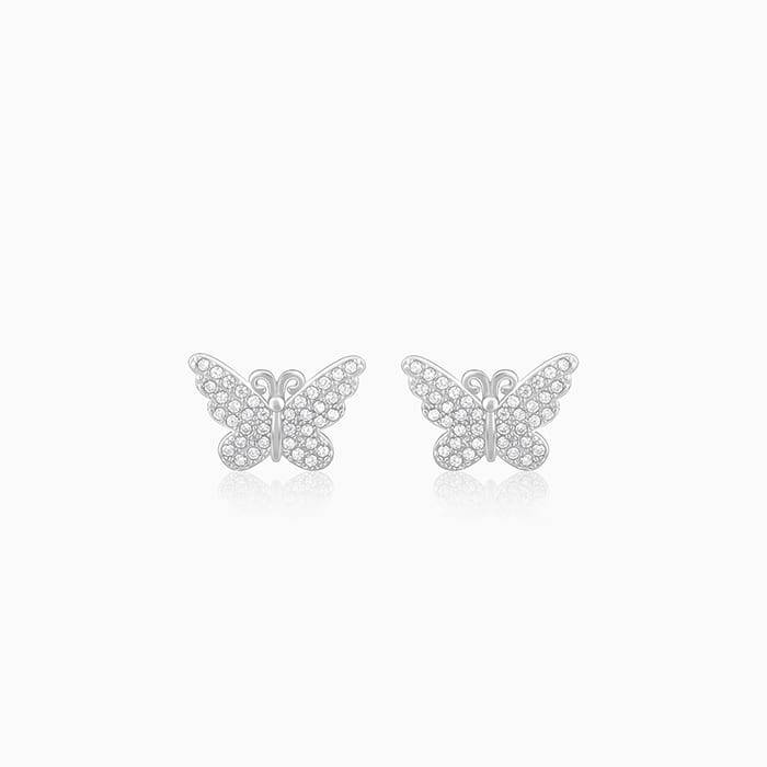 Silver Zircon Butterfly Studs : ER0169