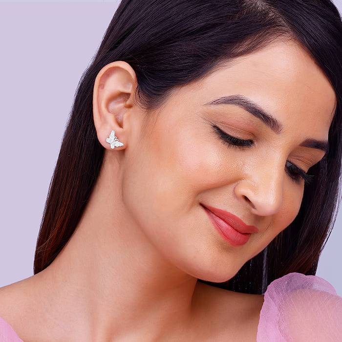 Silver Zircon Butterfly Studs : ER0169