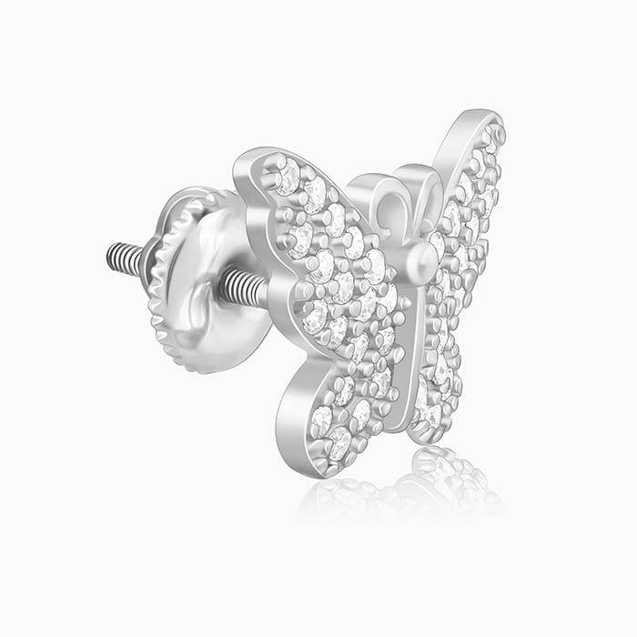 Silver Zircon Butterfly Studs : ER0169