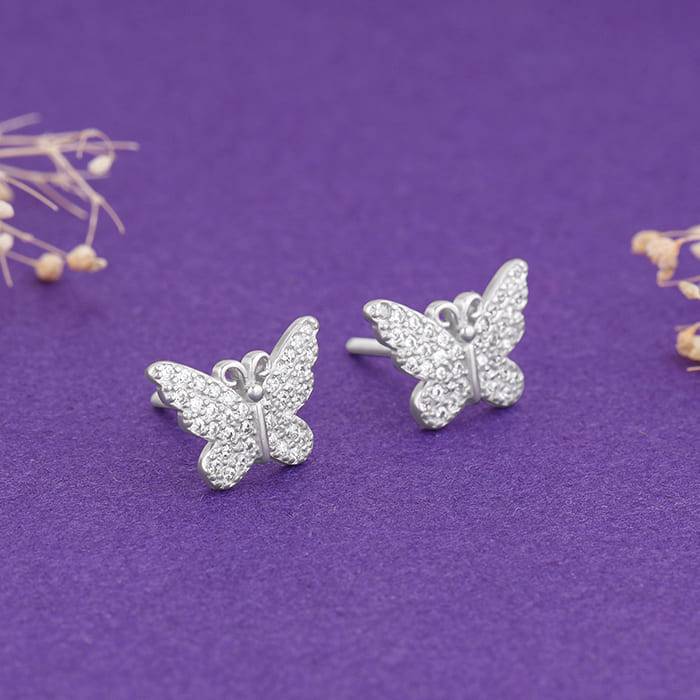 Silver Zircon Butterfly Studs : ER0169