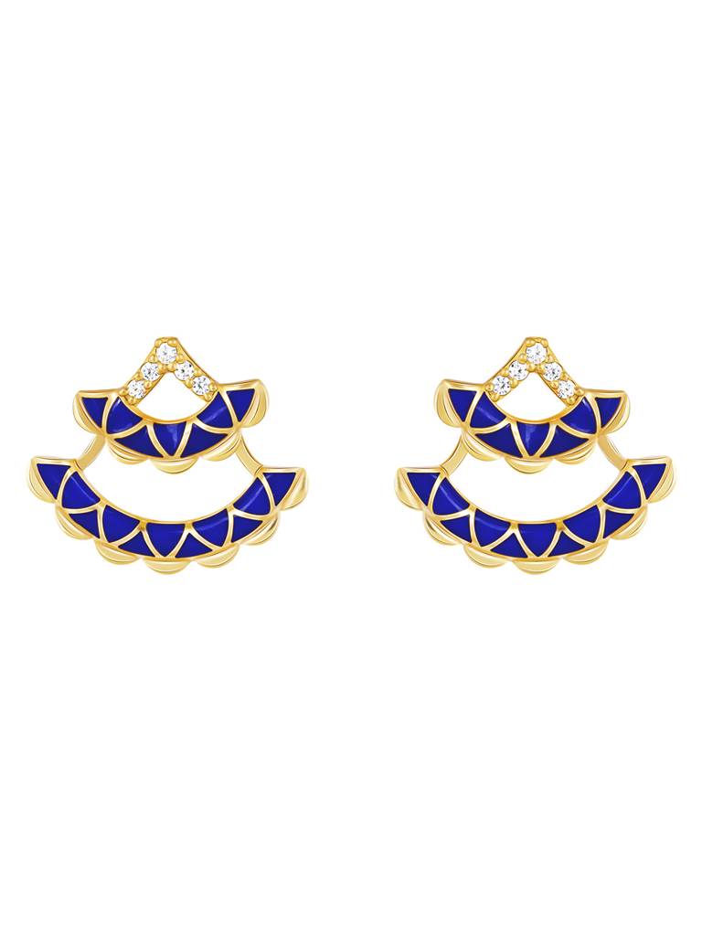 GIVA 925 Sterling Silver Golden Royal Blue Layered Earrings