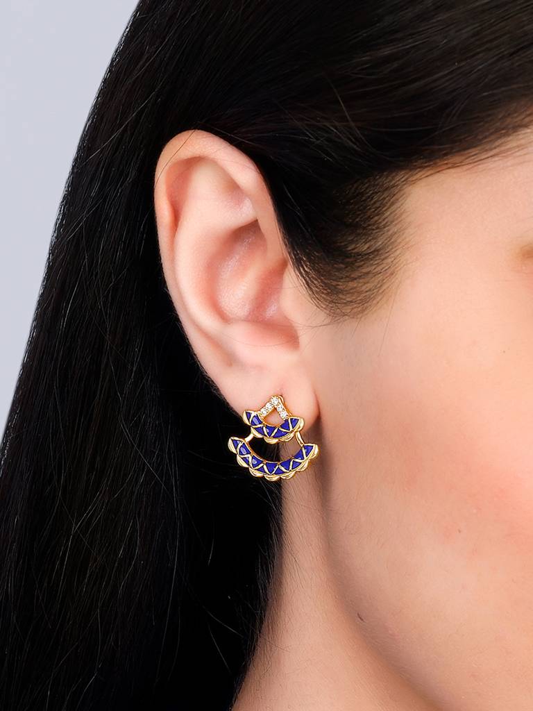 GIVA 925 Sterling Silver Golden Royal Blue Layered Earrings