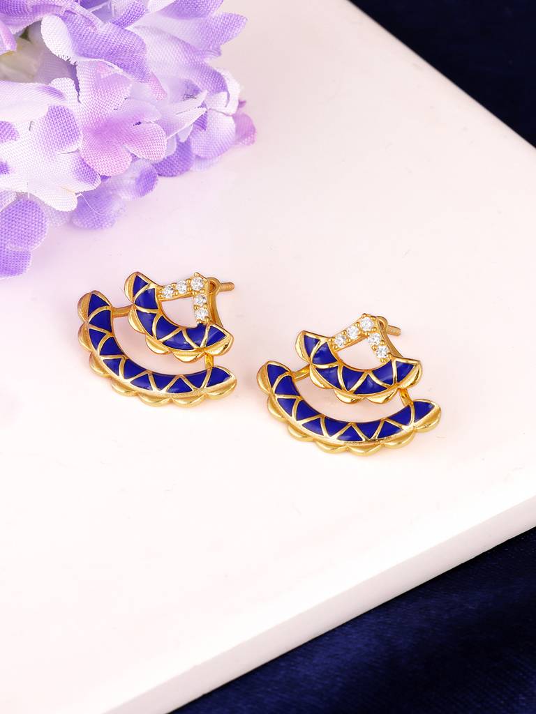 GIVA 925 Sterling Silver Golden Royal Blue Layered Earrings