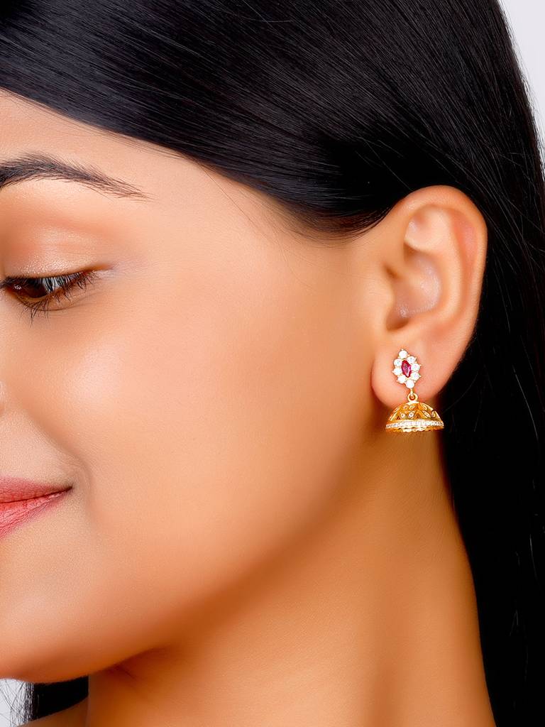 GIVA 925 Sterling Silver Golden Fuchsia Fun Jhumki
